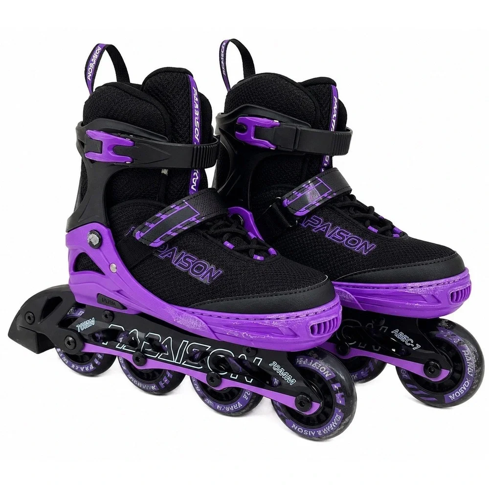 Papaison Adjustable Inline Skates Kids 2-4.5 Purple Light Up Wheels 70mm MSRP$52